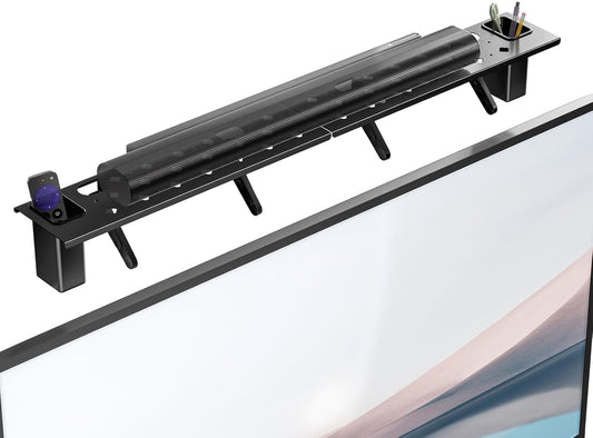 2 5.5Lbs, 34.65"x4.3" (TSH004-2B), WALI Soundbar Mount, No Drilling TV Top Shelf with Storage Boxes, Floating Monitor