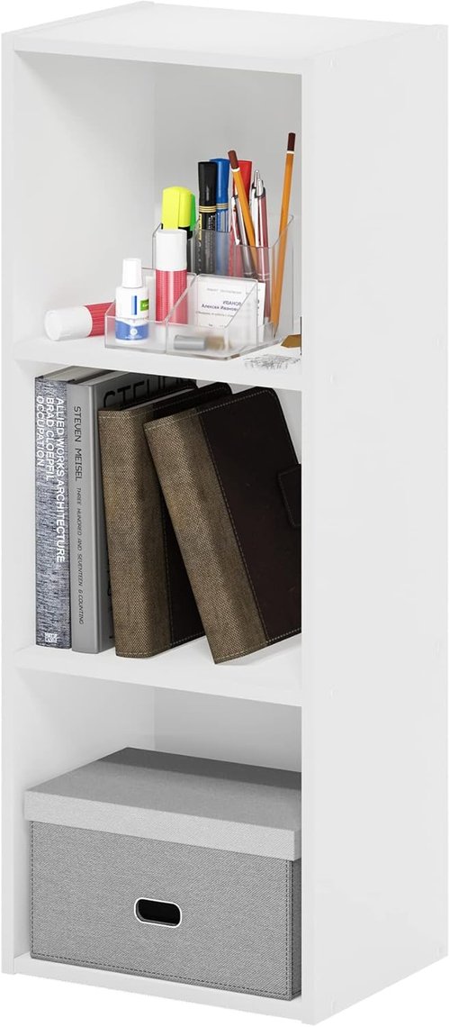 Furinno Pasir 3-Tier Bookcase - No Tool Assembly | Stylish Open Shelf Design in White