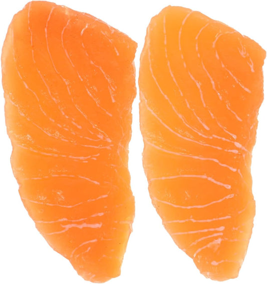 2pcs Totority Realistic Salmon Slice Food Model Perfect Artificial Sushi Prop for Kitchen Display, Home Decor