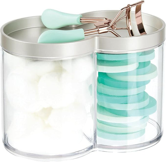 mDesign Plastic Canister Jar Organizer Set with Storage Lid - Home Decor Holder for Bathroom/Restroom Vanity Countertop, Cabinet - Holds Cotton Balls, Soap, Lumiere Collection, Clear/Matte Satin
