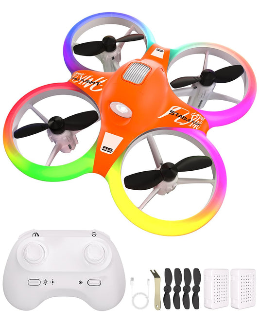 Drone for Kids with Colorful Light, Mini Indoor RC Drone Quadcopter Toy with 360 Flip, Altitude-Hover, Self-Rotation, 3 Speed Modes, 2 Batteries for Boys Girls and Beginners