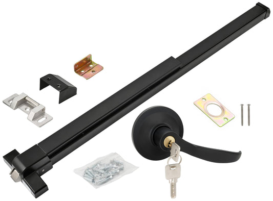 33.5" Panic Bar Exit Device with Exterior Lever Lock & Key Set, Commercial Push Bar Door Lock with Roller Strike Plate & End Caps, UL10C & ANSI Grade 1 Certified Emergency Exit Hardware