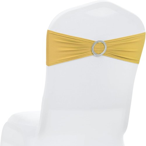 MDS Spandex Chair Sashes - Universal Fit Elastic Stretch Bands with Slider Bow for Wedding Decor | Gold - Pack of 150