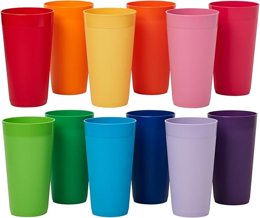 US Acrylic Newport 12-Pack Unbreakable Plastic Cups (20 ounces) 12 Assorted Bright Colors, BPA Free drinking glasses, Dishwasher Safe tumblers for Parties, Camping, & Everyday Use