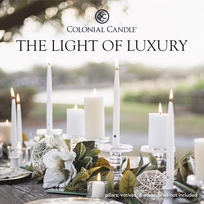 Colonial Candle Unscented Taper Candle, Classic Collection, Colonial Classic Green, 10 In, Pack of 12 - Up to 8 Hours Burn