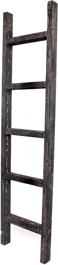 BARNWOODUSA Rustic Decorative Ladder - 100% Upcycled Wood (60" x 12" x 1.5", Smoky Black)