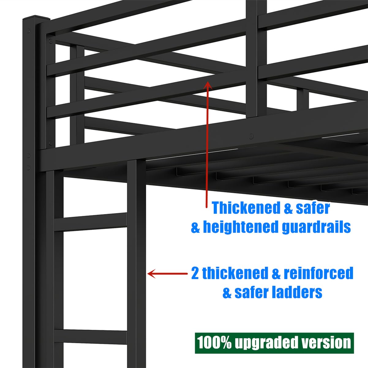 LEEKAF Stronger & Higher Quality Heavy Duty Bunk Bed Twin XL Over Queen Size Bunkbed, Thickened Safer More Stable Steel Metal Queen Bunk Bed (Faster Assembly) (Twin XL Over Queen)