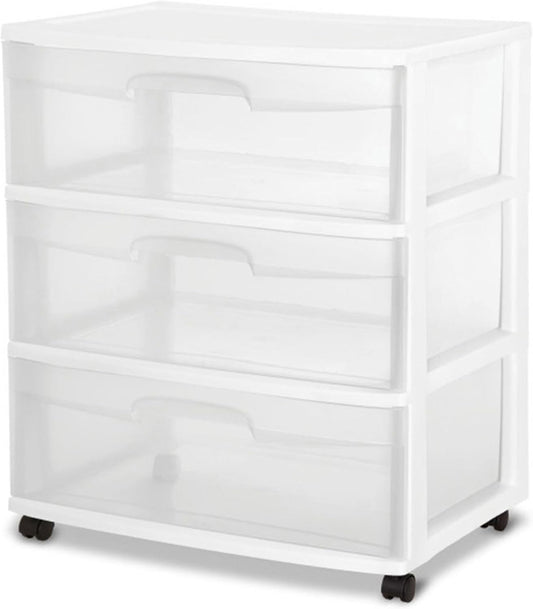 Sterilite 4-Pack Wide 3 Drawer Rolling Storage Cart - Clear Drawers & White Frame for Easy Organization
