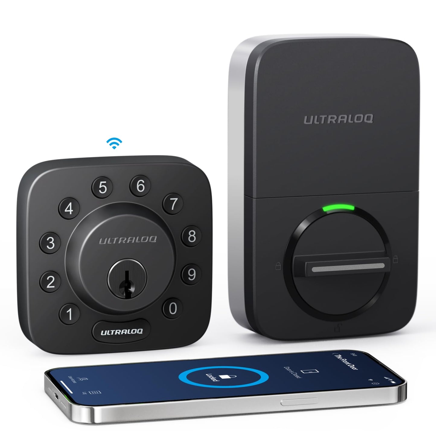 ULTRALOQ U-Bolt WiFi Smart Lock with Door Sensor, Built in Wi-Fi Keypad Deadbolt Lock for Front Door, Remote Control, Auto-Lock, Compatible with Alexa, Google, SmartThings, Easy Install, Matte Black