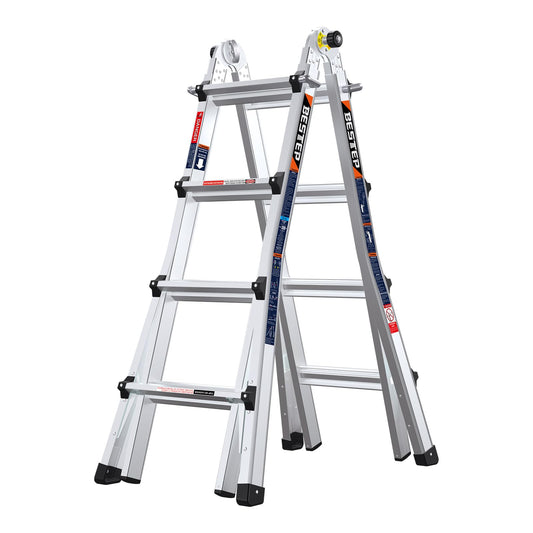 BESTEP 15FT Adjustable Folding Multi-Position Ladder,A Frame 4-Step Anti-Slip Ladder with Aluminum Joint,Silver,ANSI Type 1A, 300 lbs Load Capacity,Welding Construction (YQGNT-4540)