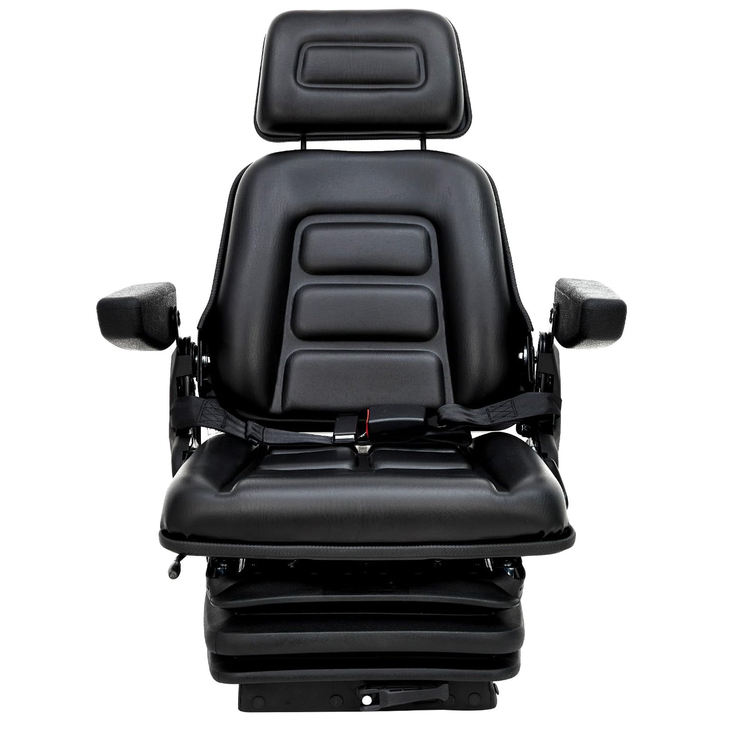 Suspension Seat Adjustable Backrest Headrest Armrest, Forklift Seat with Slide Rails, Foldable Heavy Duty for Tractor Forklift Excavator Skid Steer