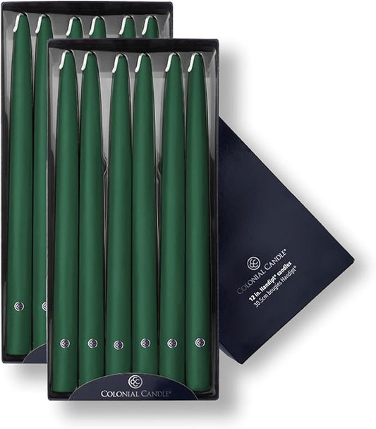 Colonial Candle Unscented Taper Candle, Handipt Collection, Evergreen, 12 in, Pack of 12 - Up to 10 Hours Burn