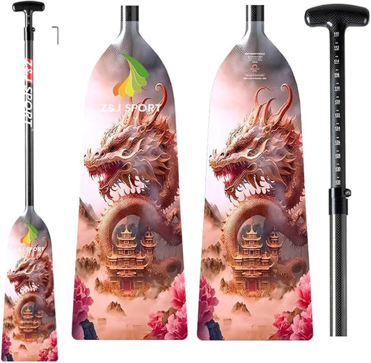 Z&J SPORT Adjustable Dragon Boat Paddle, IDBF Approved Carbon Fiber Paddle, Dragon Graphic Paddle with Adjuster for Dragon Boat Race with Adjustable T Handle