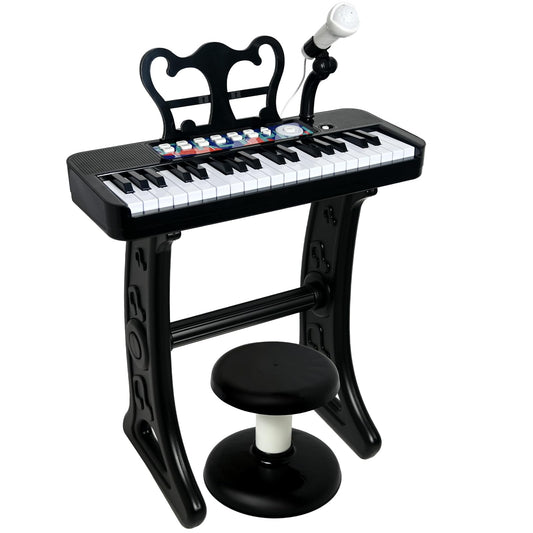 Love&Mini Piano Toy for Kids - 37 Keys Piano Keyboard Toy with Stool and Microphone, Black Electronic Musical Instrument Birthday Gift for Kids 3 4 5 6 7 8 Years Old Boys and Girls