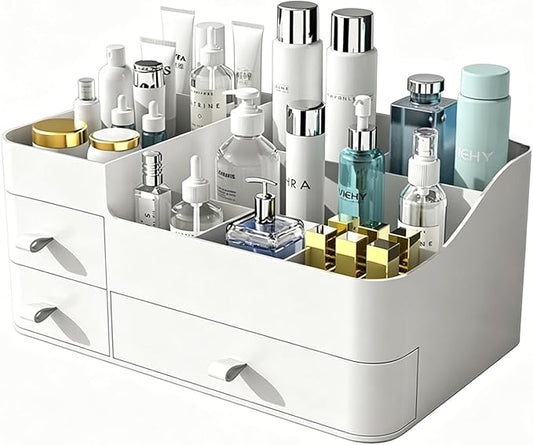 Makeup Organizer with Drawers, Bathroom Counter Organizer, Plastic Cosmetic Display Case, Large Skincare Storage for Vanity Countertop, Ideal for Bedroom Dresser top and Desktop