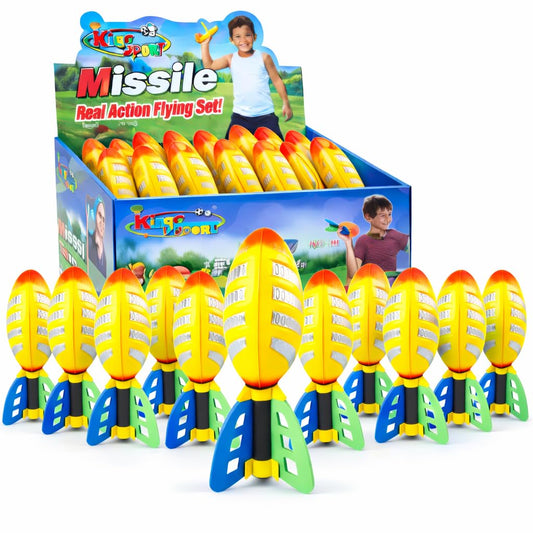 Liberty Imports 12 Pack Flying Foam Foam Missile Footballs with Tails, Sports Aero Pocket Flyers Toys for Kids Outdoor Backyard Activities, Games, Party Favors (9 Inches)