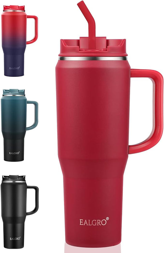 EALGRO 40 oz Tumbler with Handle, Insulated Tumblers with Lid and Straw, Large Metal Sports Water Bottle Jug, Thermal Stainless Steel Travel Coffee Mug Cup, Classic Red