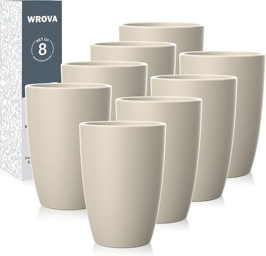 Wrova Wheat Straw Cups 8 PCS Good Alternative to Plastic Reusable Cups 20 oz Unbreakable Drinking Cup Reusable Dishwasher Safe Water Plastic Glasses Beige Series