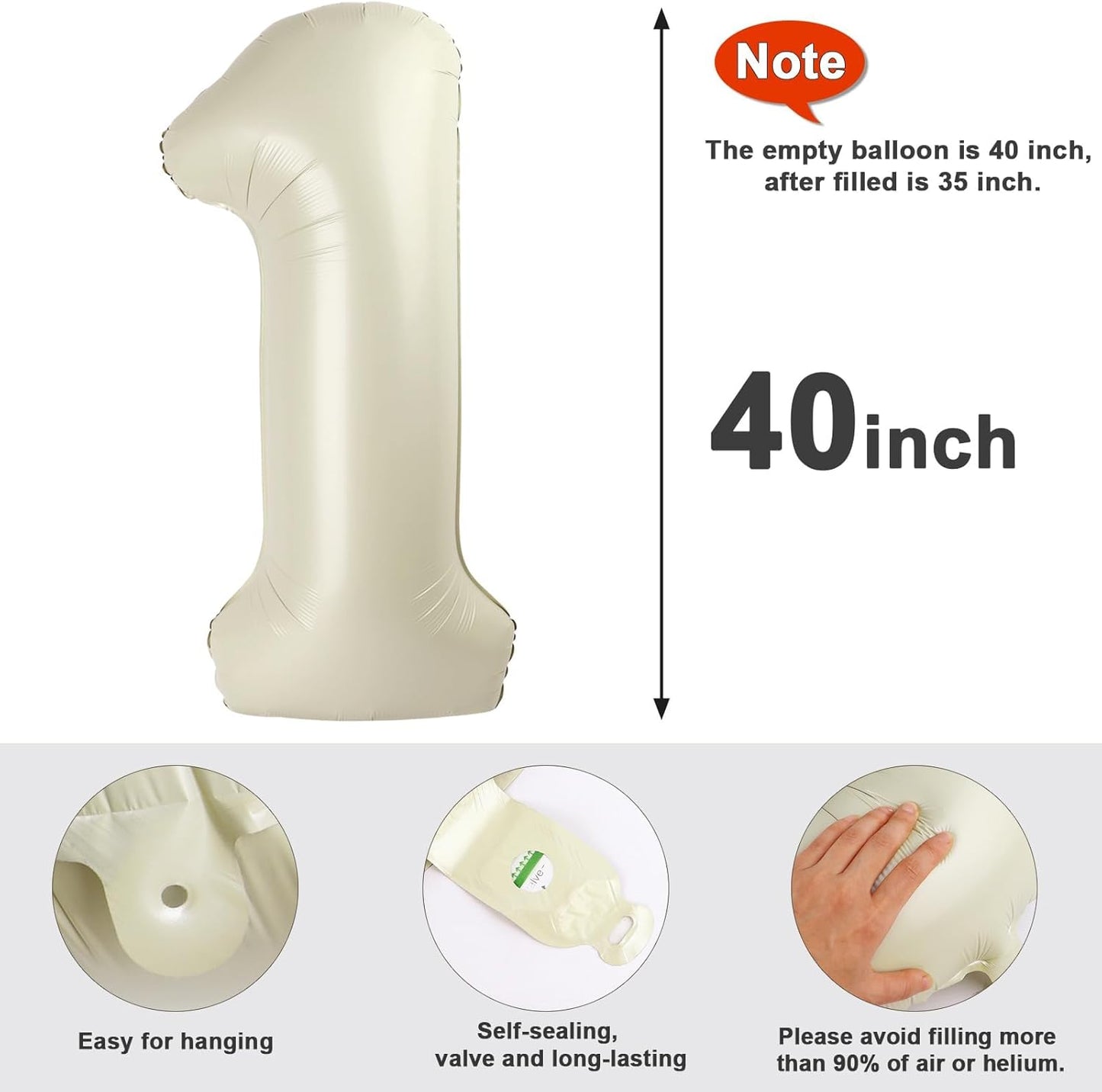 Number Balloons 40 Inch Cream | 18th Birthday Party Decoration for Men & Women