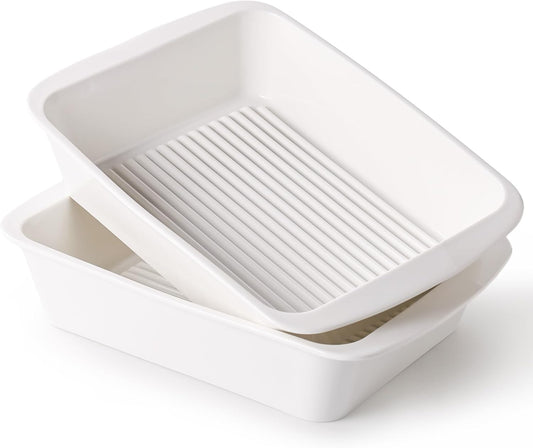 Regine Switzerland 9x13 Baking Dish Set of 2 - Porcelain Casserole Dish with Handles | Deep 3.75 Qt Bakeware, Microwave & Dishwasher Safe, White