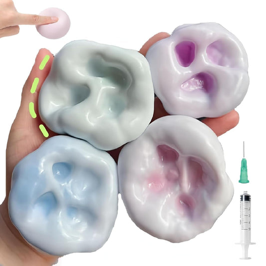 4 PCS Fidget Squishy Toys, Portable Squeeze Vacuum Stress Shapeable Ball Toys, Sensory Focus Toys for Girls Boys Kids Adults Festival Gift Classroom Prize Supplies Goodie Bag Stuffers (Machi)