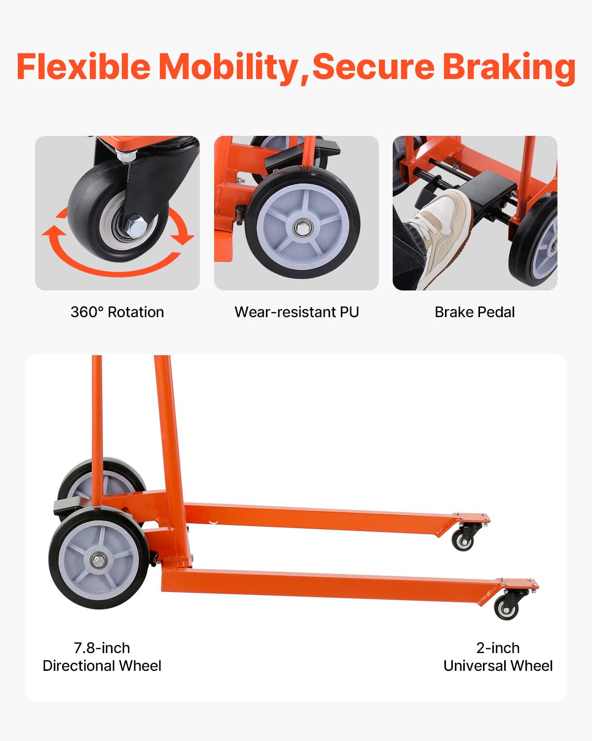 VEVOR Material Lift Winch Stacker, 330lbs Capacity Pallet Truck Dolly, 42.9in Max Lifting Height Manual Winch Stacker, Multifunctional Manual Pallet Truck Stacker with Swivel Casters and Lift Plate