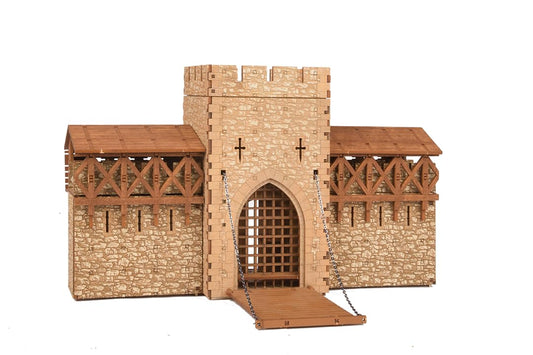 Barbican-Castle Gatehouse -3D Wooden Puzzle -28mm Scale Model Building Kit for Adults, Architecture & Engineering Assembly Set, Tabletop Miniature Terrain Kit(270 Pieces) -Weathered
