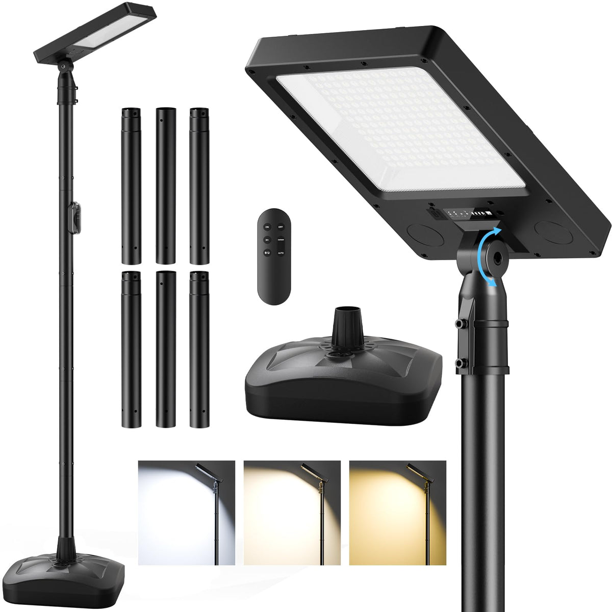 102" Solar Outdoor Street Lights with Pole & Remote, Removable IP65 Waterproof LED Solar Flood Motion Post Light, Dusk to Dawn Solar Floor Lamp for House, Yard, Garden, Patio, Lawn, Garage, Driveway
