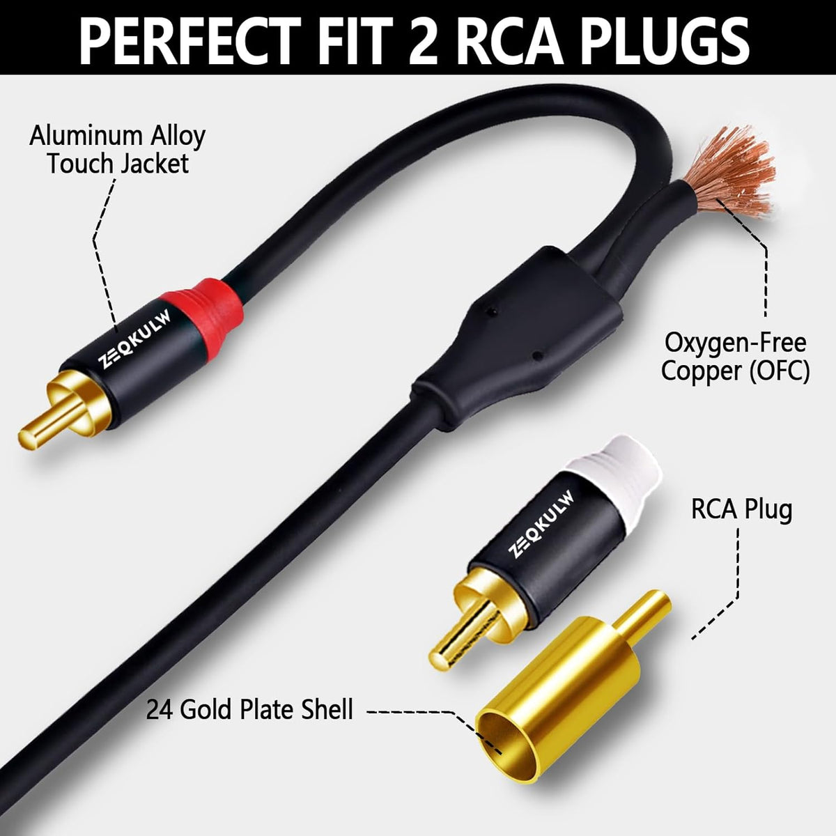 ZEQKULW 2RCA 25 2 (1,Black, 25FT) Audio Subwoofer Cable ft Male to Male Stereo Dual RCA Cables Shielded Gold-Plated RCA