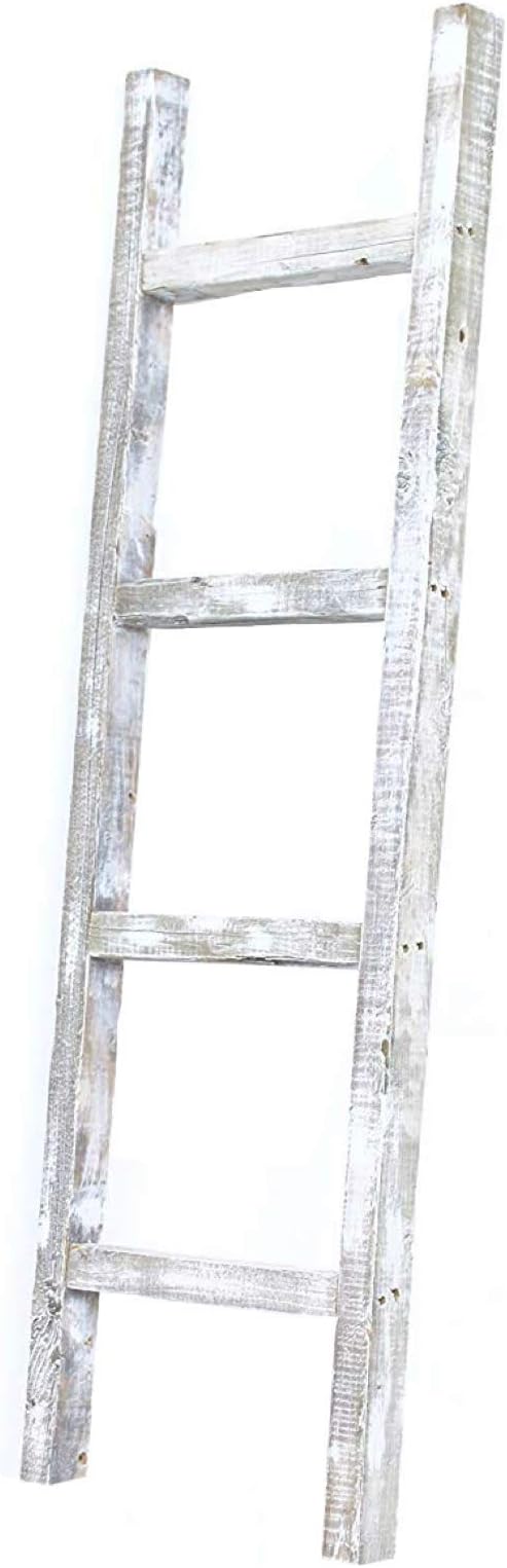 BARNWOODUSA Rustic Farmhouse Decorative Ladder - Our 47 inch Ladder can be Mounted Horizontally or Vertically and is Crafted from Refurbished Wood No Assembly Required White