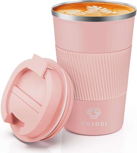 CS COSDDI 12 oz Stainless Steel Vacuum Insulated Tumbler - Coffee Travel Mug Spill Proof with Lid - Coffee Cups for Keep Hot/Ice Coffee,Tea and Beer (3rd light pink)