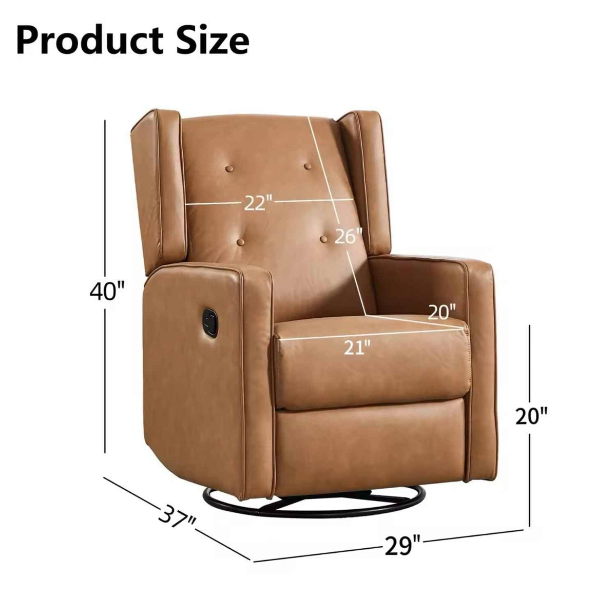 CANMOV Swivel Rocker Recliner Chair, Nursery Glider Chair, Nursery Rocking Chairs, Manual Reclining Chair, Brown