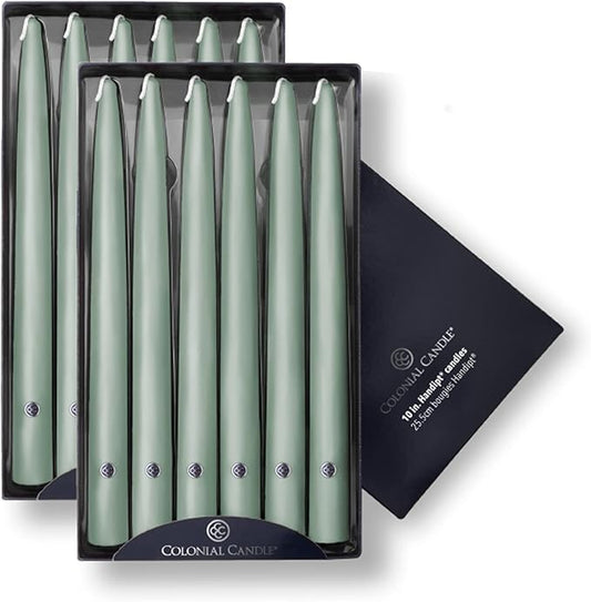 Colonial Candle Unscented Taper Candle, Handipt Collection, Colonial Classic Green, 10 in, Pack of 12 - Up to 8 Hours Burn