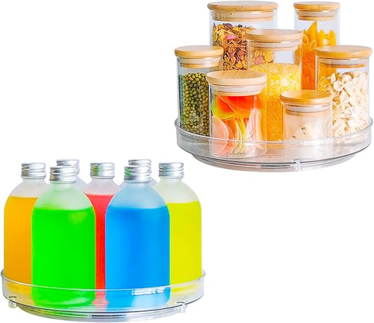 Clear Lazy-Susan Turntable Cabinet-Organizer – 2-Pack 9-Inch Spice Rack Storage for Fridge Refrigerator Pantry