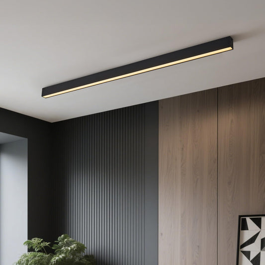 Black ceiling light LED, modern and simple, long strip ceiling surface installation, suitable for living room, bedroom, corridor and kitchen, remote control to switch color and brightness, 47.2inches