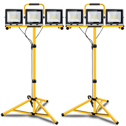 22000 Lumen Work Lights with Stand, 3 Adjustable Head LED Work Light, with Adjustable and Foldable Tripod Stand, Waterproof Lamp with Individual Switch with 6500 Kelvin Color Temperature 2Pack