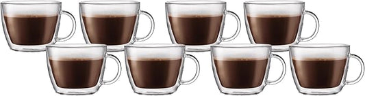 Bodum 15oz Double Wall Latte Mug, High-Heat Borosilicate Glass, Set of 2, Clear (Pack of 4)