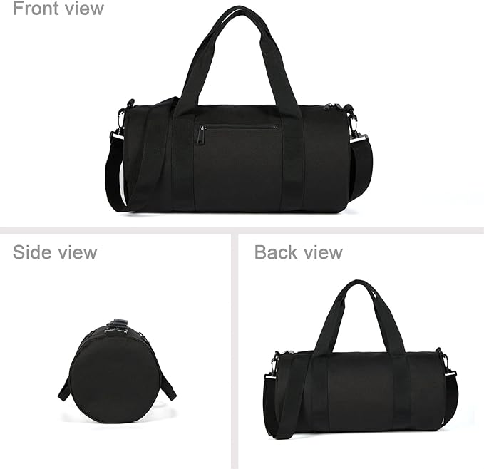 Small Gym Bag Duffel Bag for Women Men Fitness Sports Bag Workout Adjustable Detachable Shoulder Strap Lightweight Carry on Travel Duffle Bag (Black, 15" / Mini / 12L)