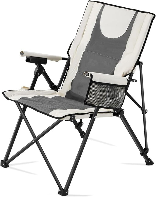 VEVOR Folding Camping Chair, 3 Reclining Positions, Outdoor High Back Camping Chair, 260lbs Weight Capacity, Full Padded Beach Chairs with Armrest & Headrest, Portable Lawn Chairs for Sports Travel