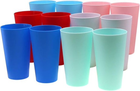 AOYITE 32 ounce Reusable Plastic Tumblers Set, BPA-Free and Dishwasher Safe Drinking Cups, Kids Glasses Set of 12 in 6 Assorted Colors For Indoor Outdoor Use