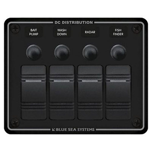 Blue Sea Systems 8372 Water Resistant Circuit Breaker Panel 4 Position-Black