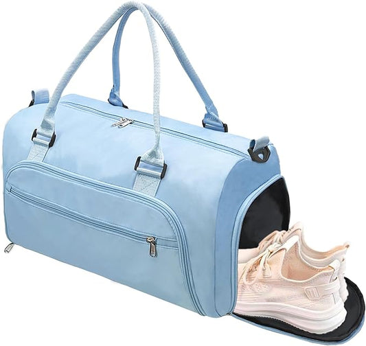 woogwin Gym Bag for Men & Women with Shoes & Wet Compartment Waterproof Duffle Bag for Travel Sports Workout Overnight Weekender(21",Blue)