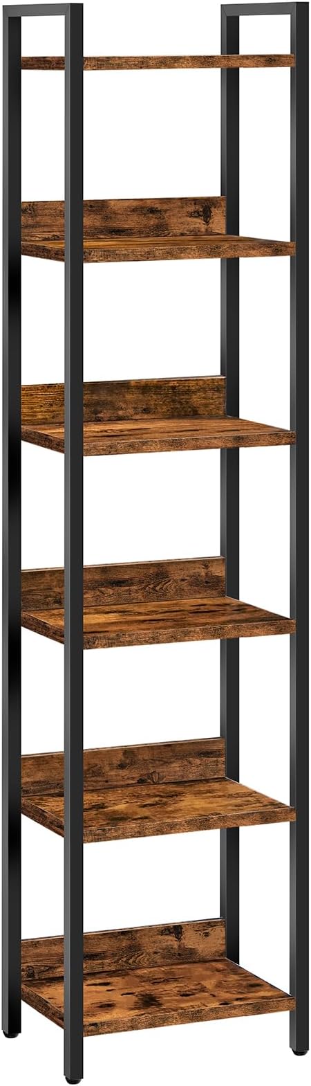 MAHANCRIS Bookshelf, 6-Tier Bookcase, Standing Book Shelf for Small Space, Storage Shelf Organizer, for Living Room, Bedroom, Study, Balcony, Rustic Brown and Black BKHR6601