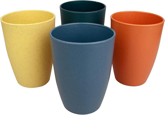 Wheat Straw Cups Set of 4, Unbreakable Drinking Cup Reusable Plastic Cups Dishwasher Safe for Kitchen Party Camping