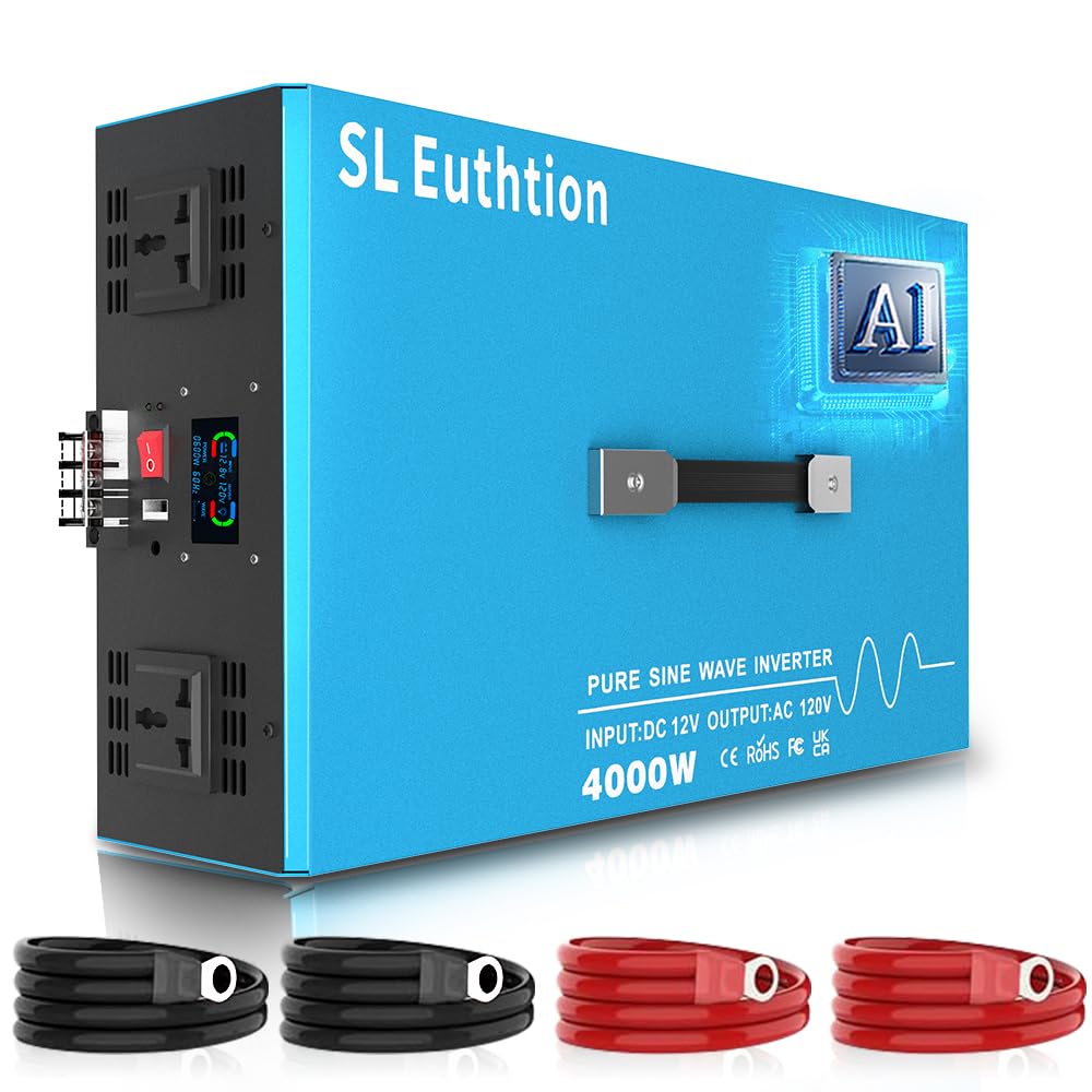 SL Euthtion 4000W Pure Sine Wave Power Inverter Voice Control AI Voice Assistant Support English 12V to 120V 60HZ with LCD Display, USB Port, for Car Home Laptop Truck