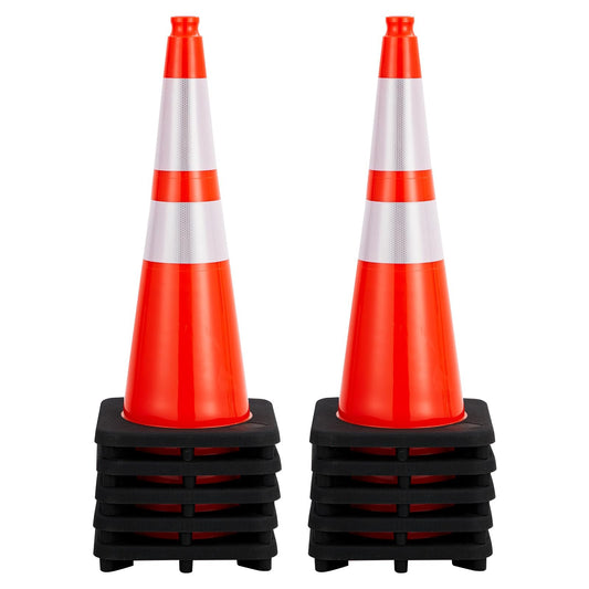 28 Inch Traffic Cones, Heavy-Duty Orange PVC Safety Cones with 2 Reflective Collars - for Road Parking, Construction, and Hazard Safety，10 Pack
