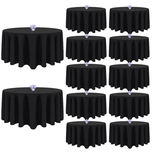 pepmily 12 Pack Black Round Tablecloths 90 Inch Table Table Cloth, Wrinkle Resistant Washable Polyester Fabric Table Cloth Round Table Cover for Dining Banquet Wedding Party