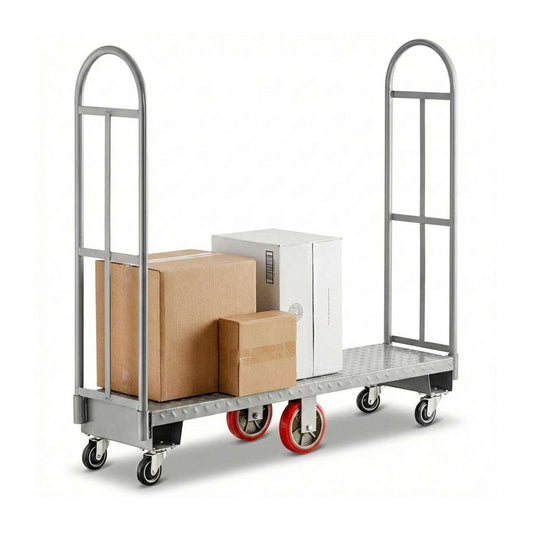 16" x 60" Heavy-Duty Steel U-Boat Utility Cart - 2000 lb Load Capacity, Narrow Maneuverable Design with Removable Handles, High-Stability Casters for Warehouse & Commercial Use