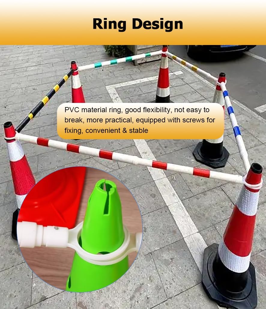 12 Pcs Telescopic Traffic Cone Barrier - Adjustable 5.2 to 9.8 Ft, Reflective Blue & White Tape, Outdoor Safety Extension Poles, Durable Traffic Control, Ideal for Events & Road Safety