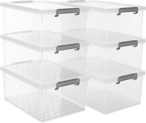 Citylife 33 QT Plastic Storage Bins - 6 Packs with Lids & Secure Latching Buckles | Clear Stackable Containers